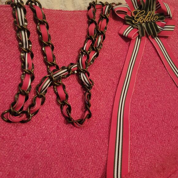 VTG Y2K Goldie Limited Edition Pink Ribbon Chain Wool Blend Shoulder Bag Purse - Picture 6 of 16